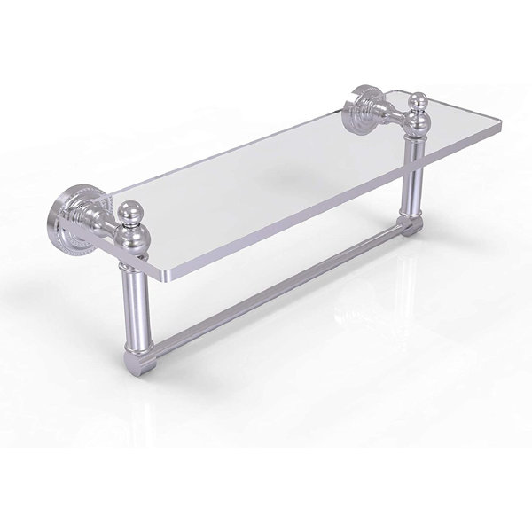 Winston Porter 22 Inch Vanity Integrated Towel Bar Glass Shelf, Unlacquered Brass Wayfair